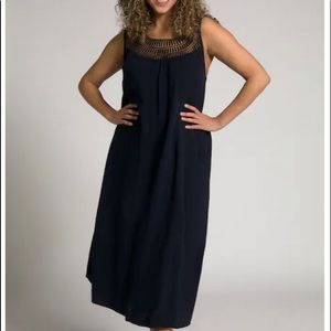 Ulla Popken Maxi Sleeveless Black Crochet Knit Beach Dress